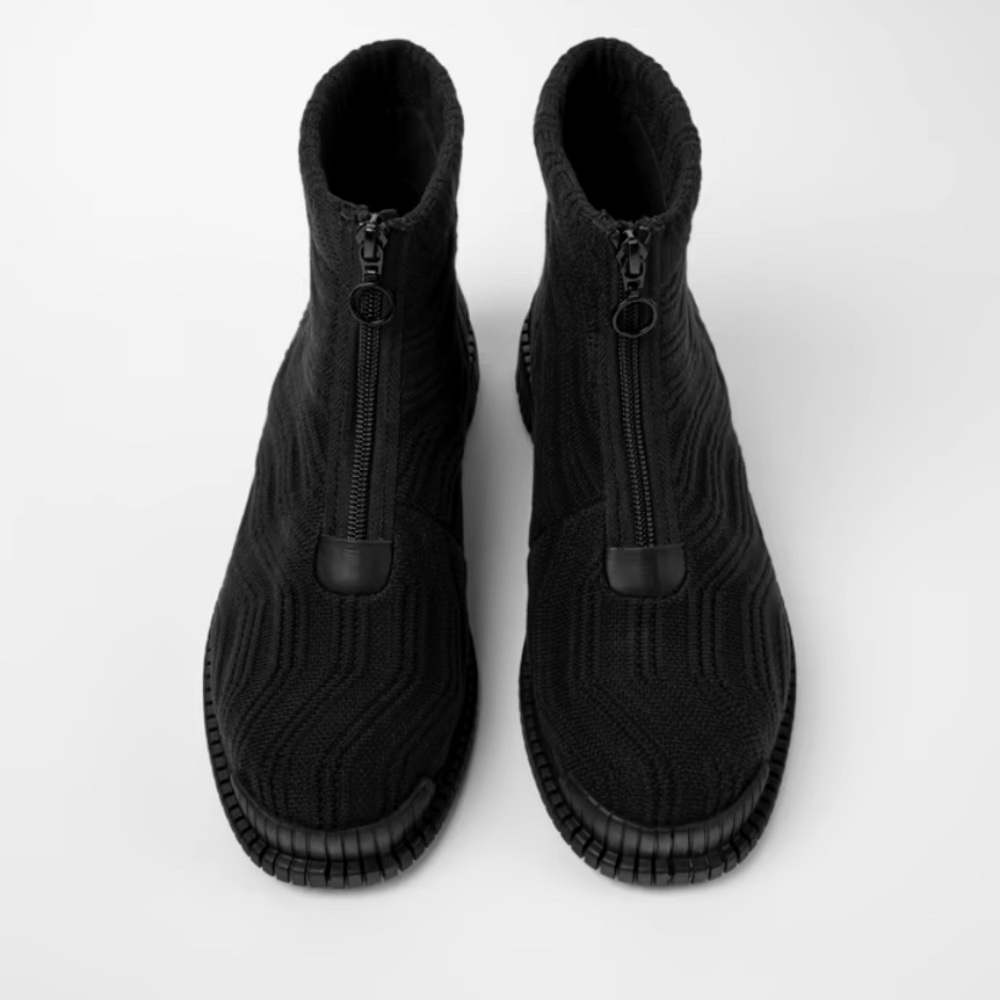 FP Camper Black Tightknit  Zip Front Boots